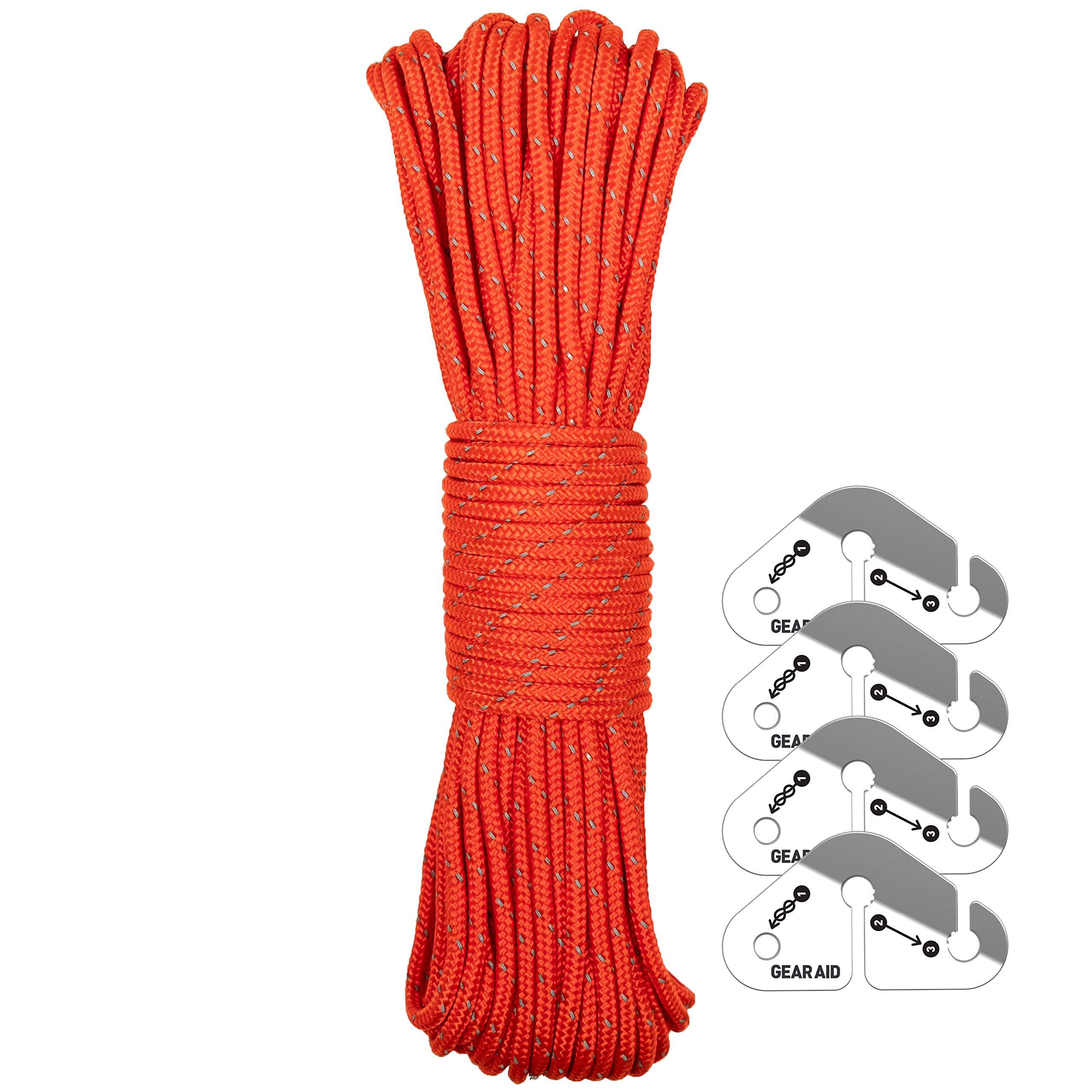 GEAR AID Reflective Guyline Kit with Line Tensioners for Tents and Tarps, 50 ft, Orange