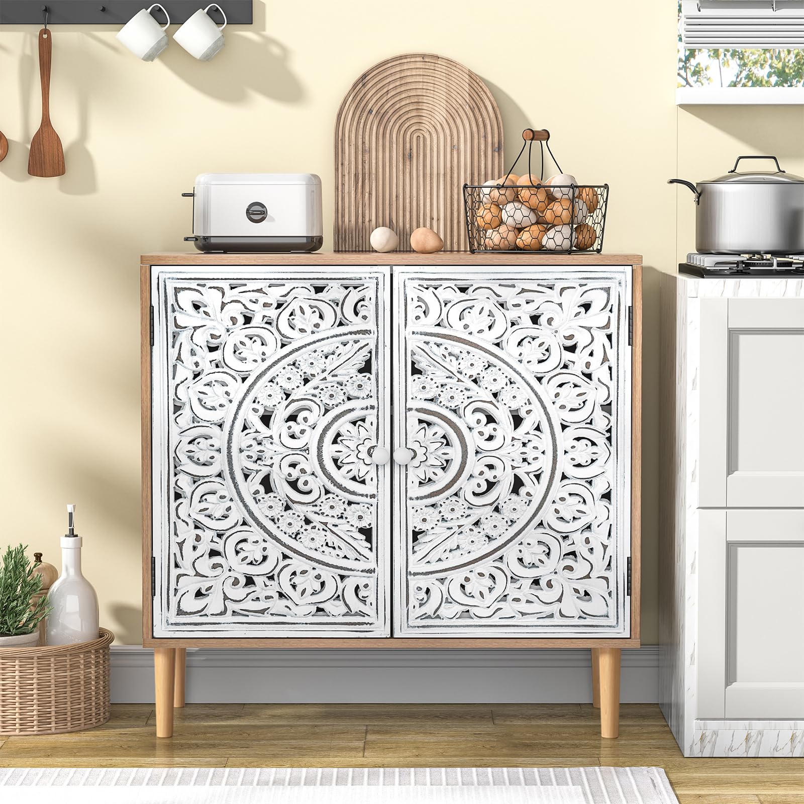 Aparador de 2 Puertas, Aparador de Cocina Salón Moderno con Ajustable Estante, para Comedor Pasillo, Armario de Almacenamiento Madera