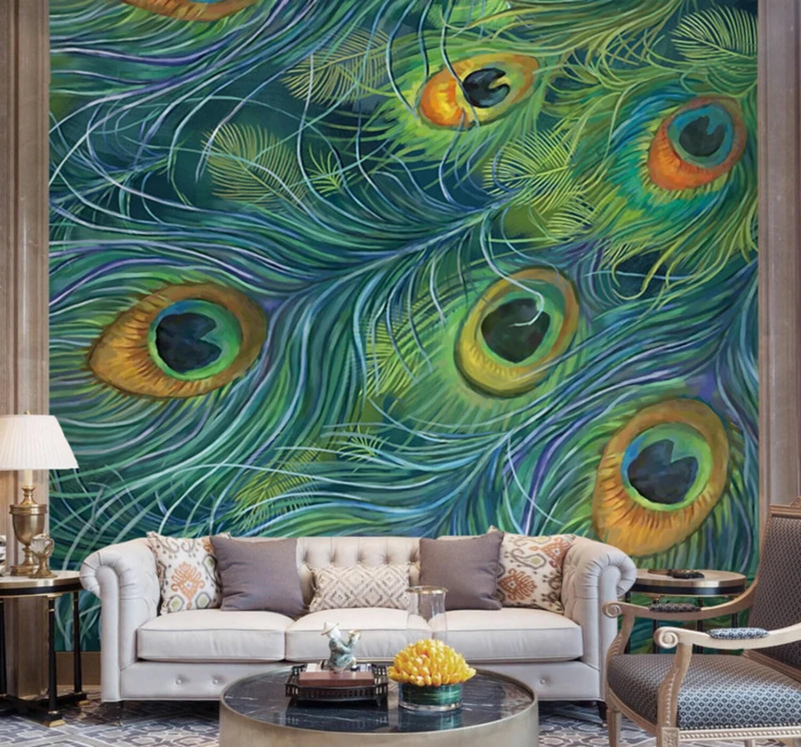Wallpaper-3D-Xlm 200Cm×140Cm(B×H) Beautiful Animals Blue Peacock Feathers 3D Wallpaper Easy Install Feature Office Living Room Sofa Bedroom Tv Background Wall Decoration-200Cm×140Cm