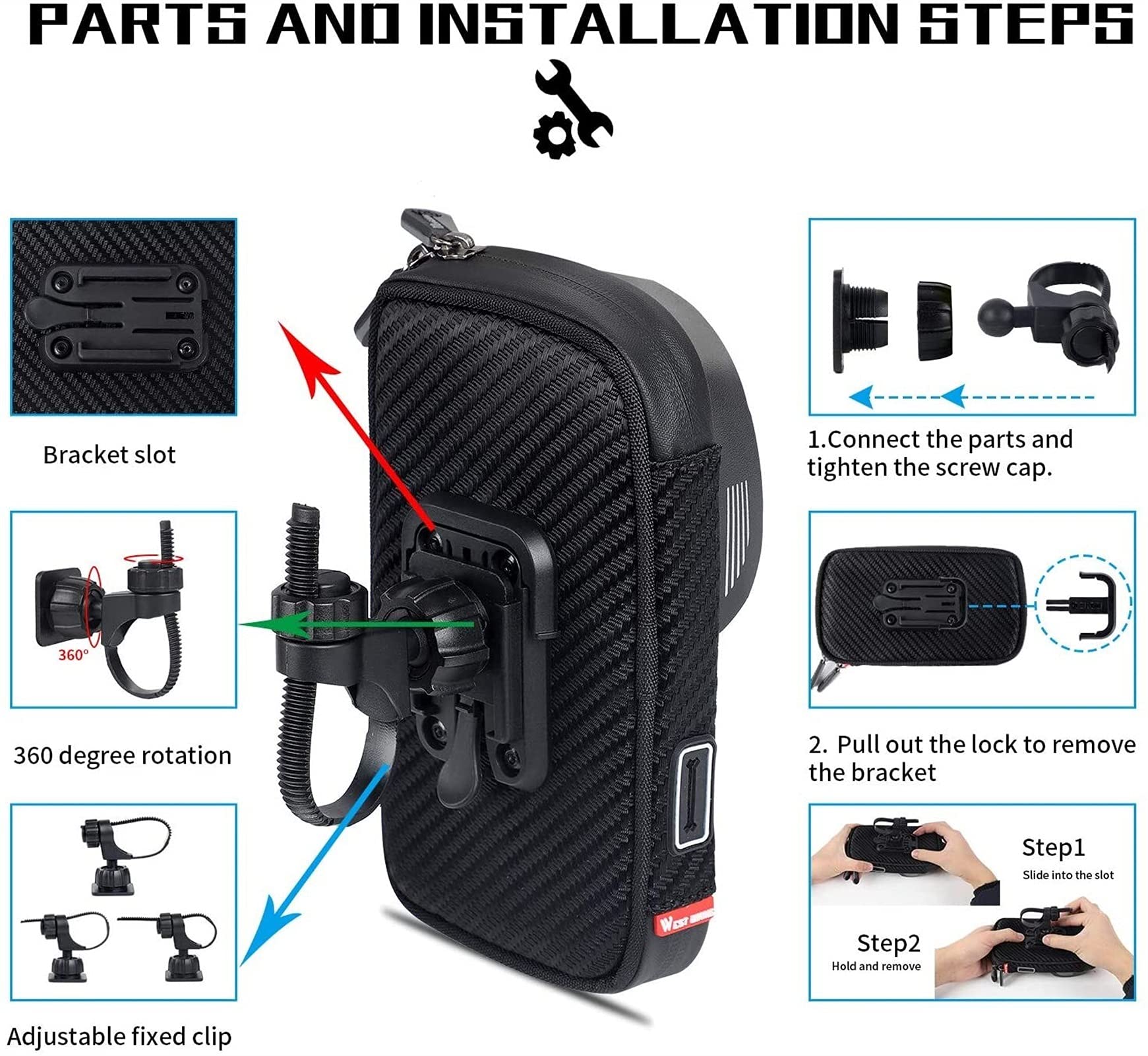 Borse per Biciclette. Borsa Porta Cellulare for Bicicletta, Borsa Riflettente con Touch Screen, da Manubrio