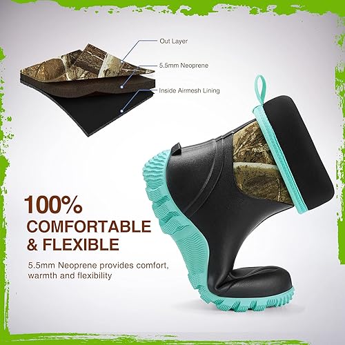 Miniatura 4 de TIDEWE Botas de goma para mujer, botas de lluvia aisladas de neopreno de 0.217in con vástago de acero, botas de caza impermeables de media