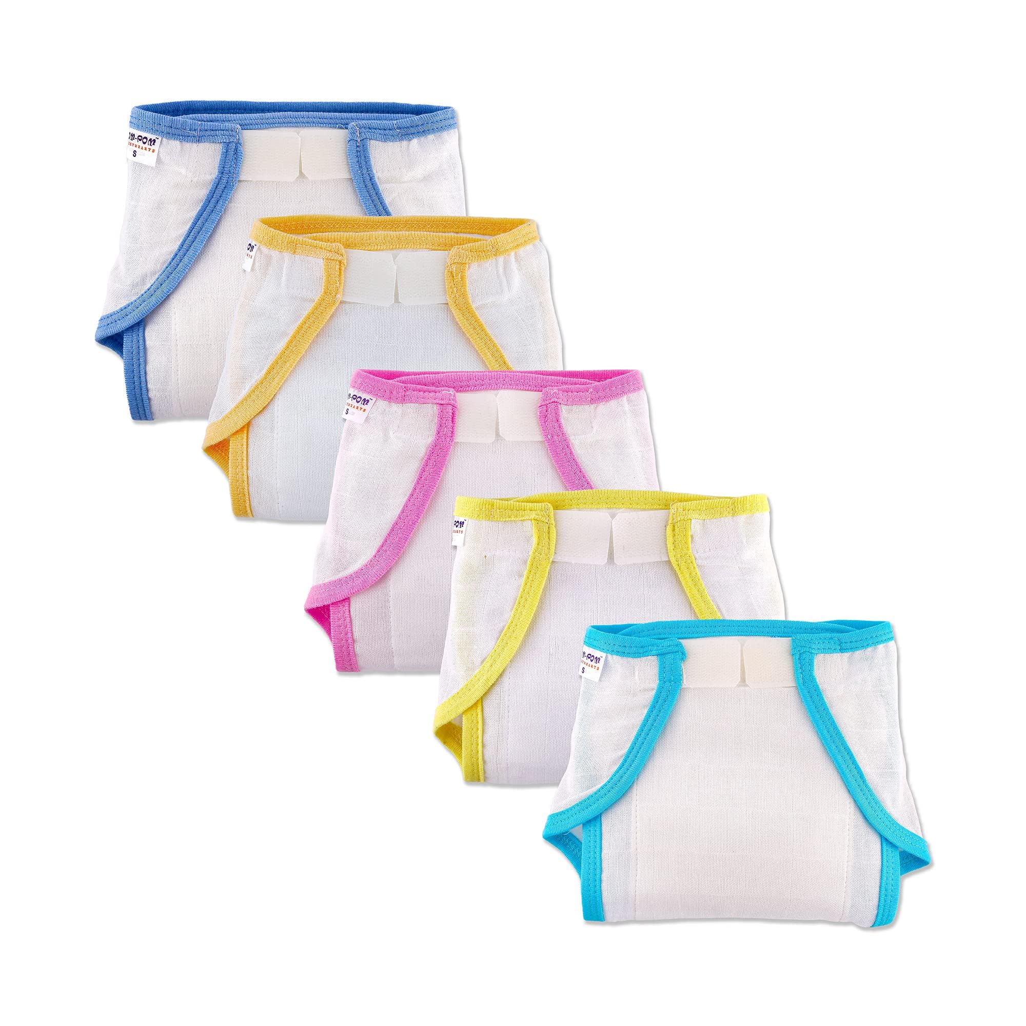 Pom Pom Sweethearts Welcro Nappy For Babies, Reusable, Washable Soft Muslin Cotton Nappy/Langot for New Born Baby | Gentle on Baby Skin | Helps in Potty Training | 6-9 months | Pack of 5 | WCP-image-24