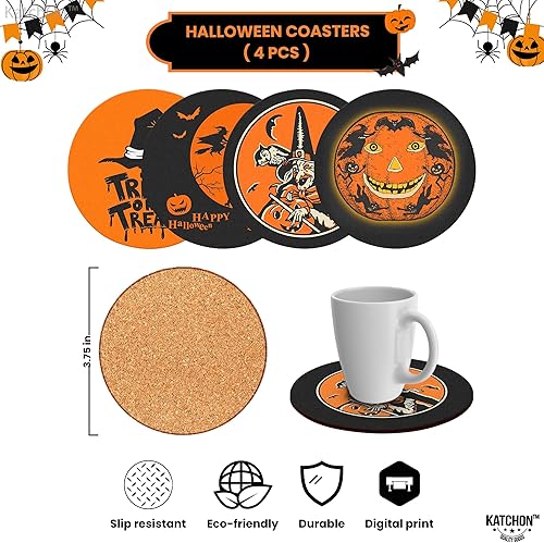 Miniatura 4 de KatchOn,Halloween Pillow Covers with Halloween Coasters - 18x18 Inch,Pack of 4 | Orange and Black Cushion for Happy Decorations Throw Naranja,Blanco