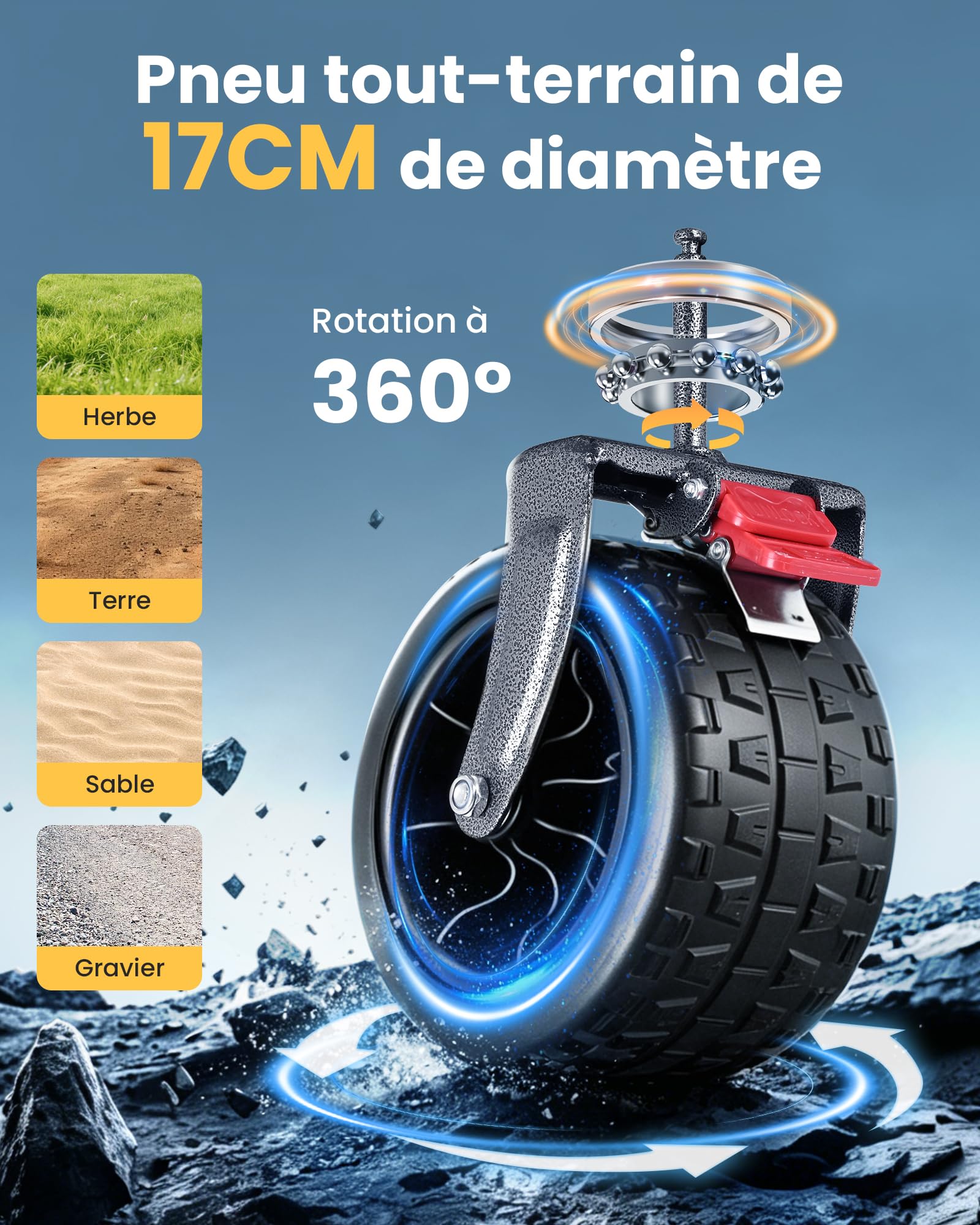 YEAUPE PRO Chariot Pliable 260L 250KG, Chariot de Plage Tout-Terrain Léger 13KG, Roues Large 17cm, Multifonction pour Jardin, Courses, Plage, Pique-Nique & Activités Extérieures
