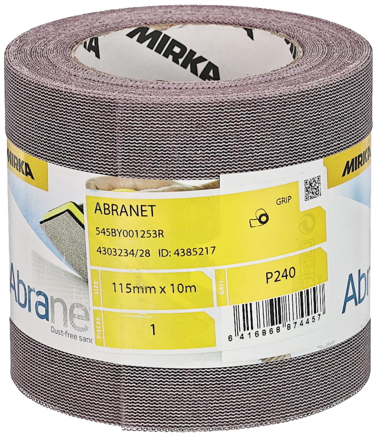Mirka Abranet Rouleau Ponçage Filet 115 Mm × 10 M Grain P240 – Sans Poussière, Bois, Peinture, Mastic