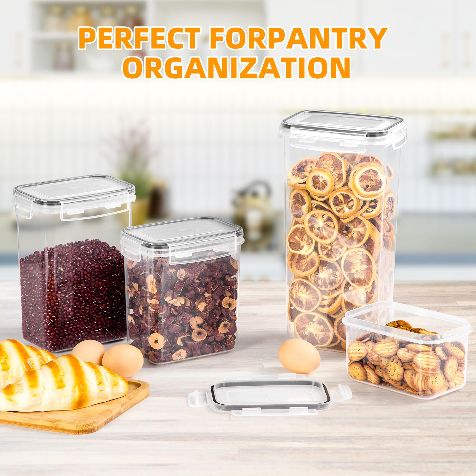 FoiiLiio 1.6L Boite de Rangement Cuisine Lot de 8, Sans BPA Bocaux Hermetiques Alimentaires en Plastique Scellée avec Couvercle