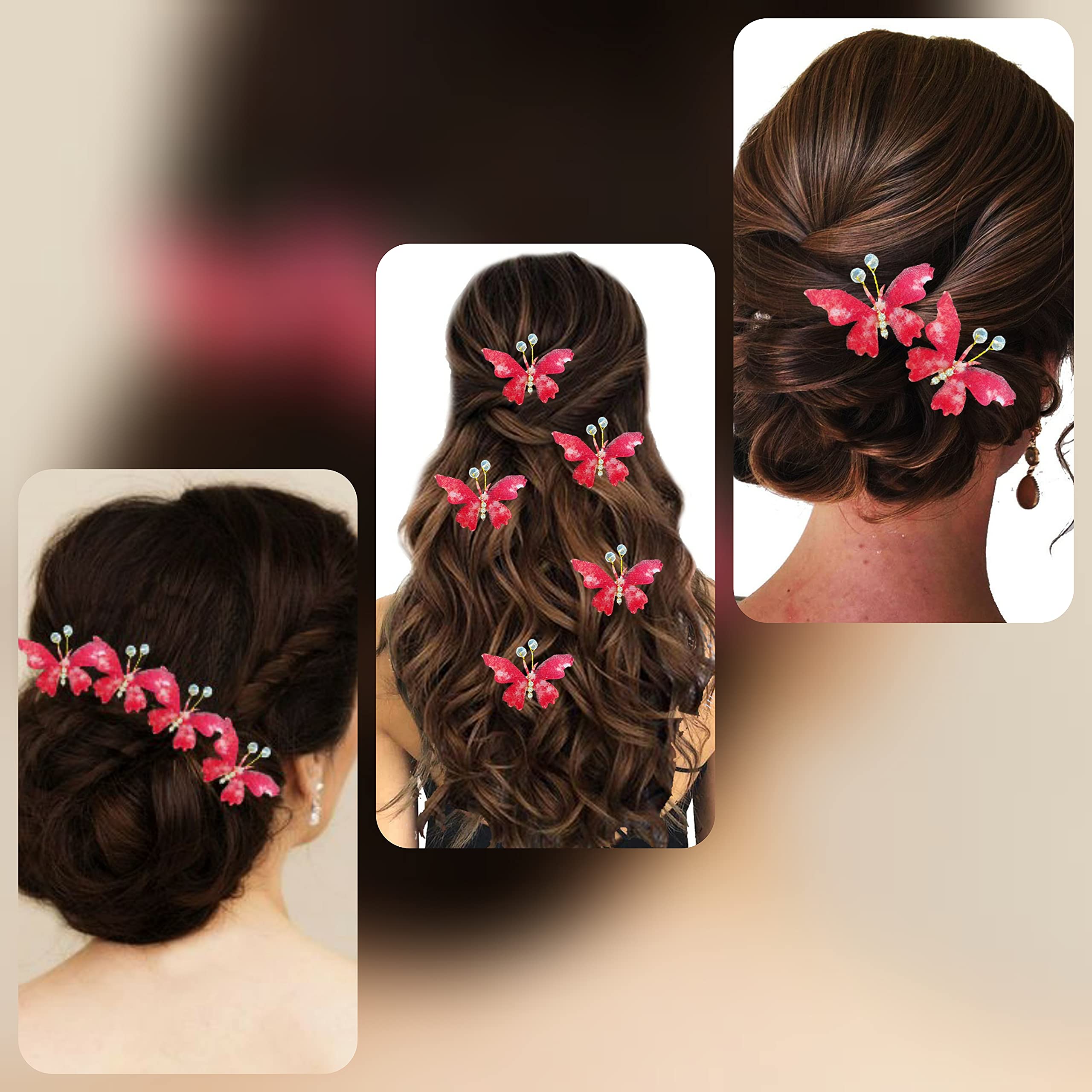 Hair Flare Artificial Butterfly Hair Pin for Girls and Women/Hair Accessories and Hair Judapin for Women- Red, 2232, Pack of 6 Pins 2