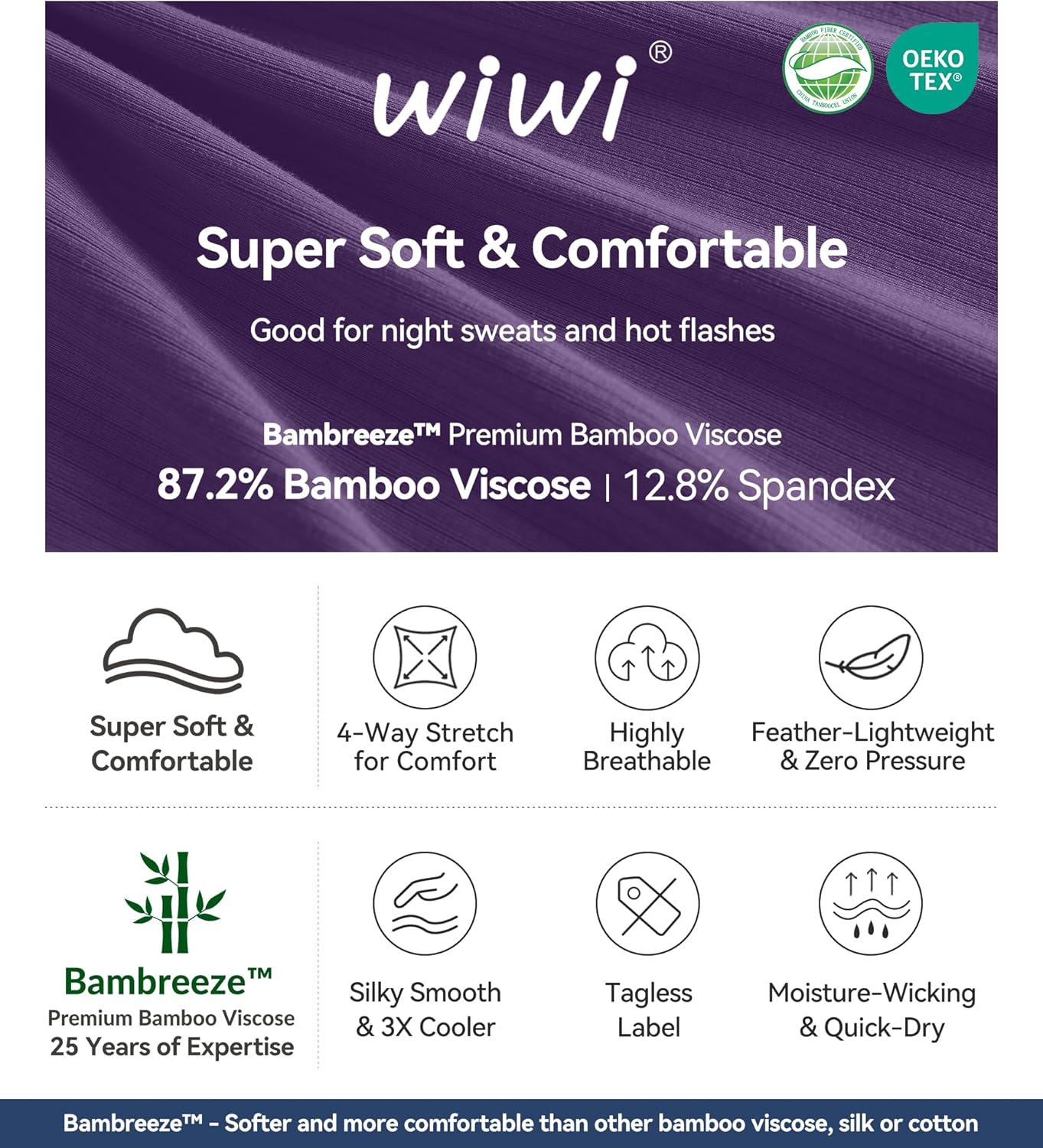 WiWi Women's Nightgown Soft Ribbed Long Sleeve Nightshirt Bamboo Viscose V-Neck Sleepwear Casual Sleep Shirt S-XXL - Image 6