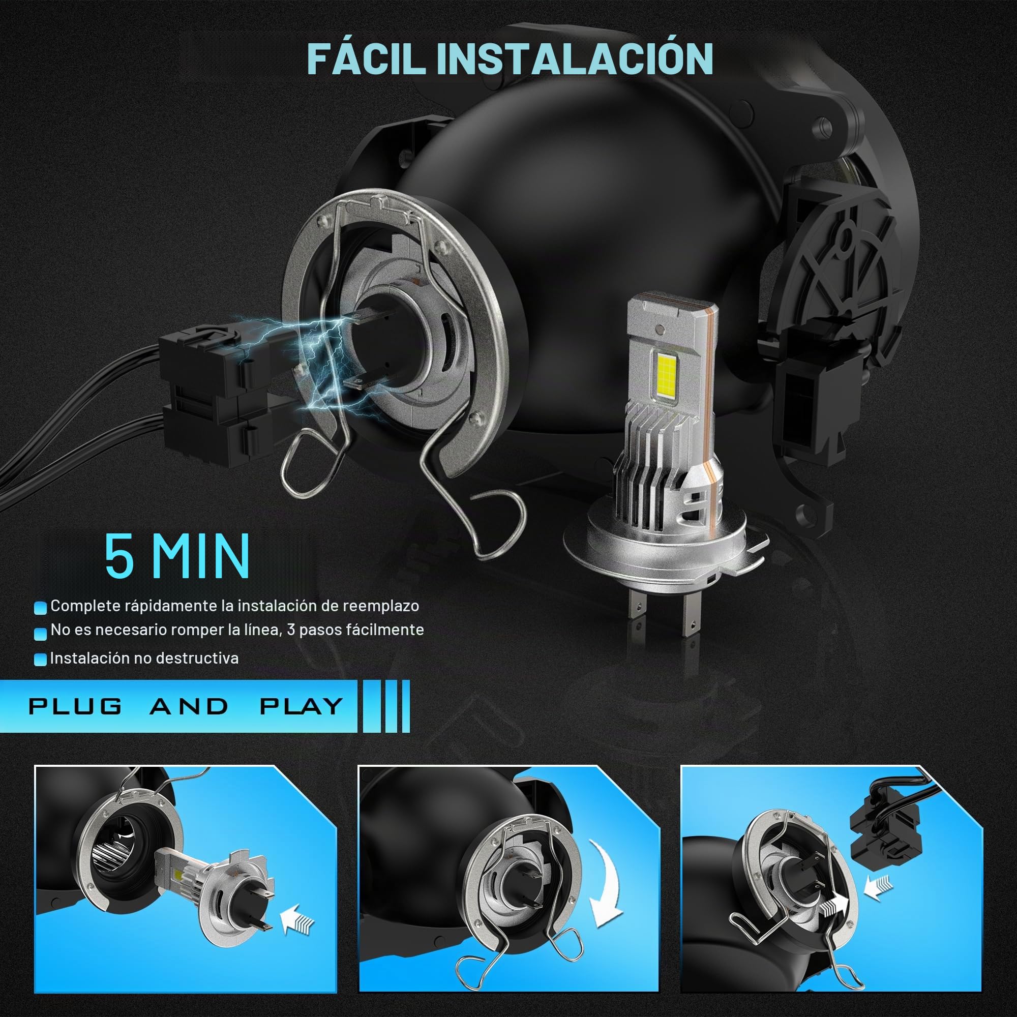 D-Lumina H7 LED Canbus Bombilla 100W 16000LM, 6500K 400% Brillante, Lámpara Halógena de Diseño de Reemplazo 1: 1, Plug and Play, paquete de 2