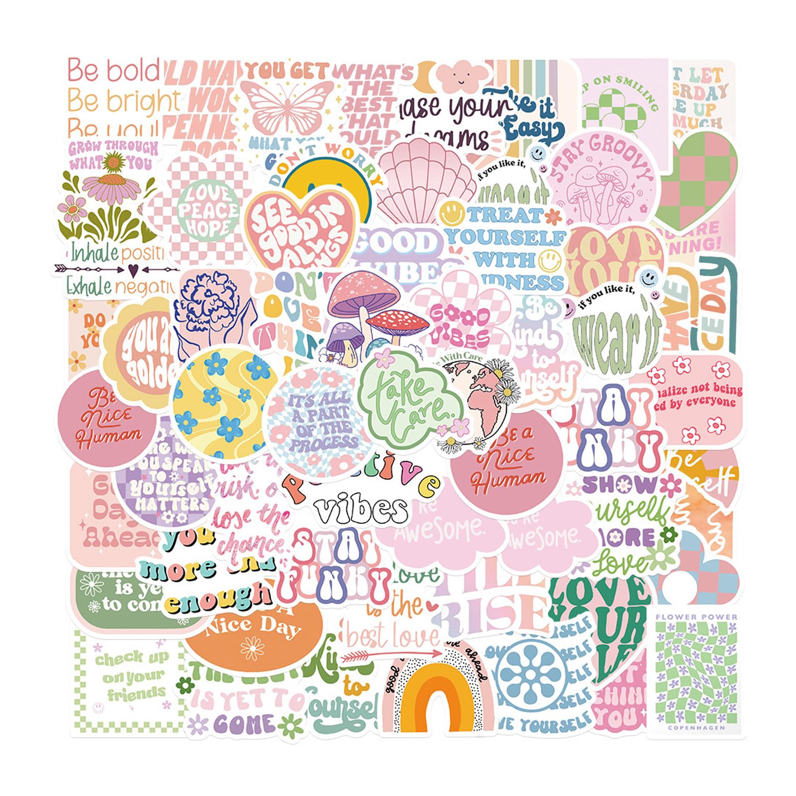 Ceegeww Girls 100 Pcs Preppy Aesthetic Stickers Pack,Pink Motivational Cute Stickers,Waterproof Vinyl Stickers,Positive Motivational Quotes, Inspirational Pink Stickers For Women Kids