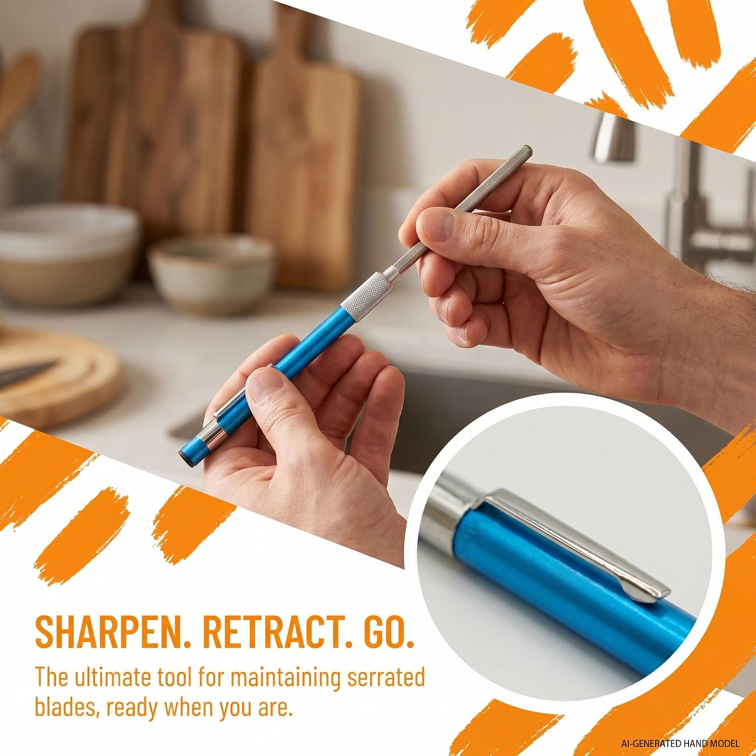 Serrated Knife Sharpener, Diamond Rod Pocket Sharpener, 2 Pack