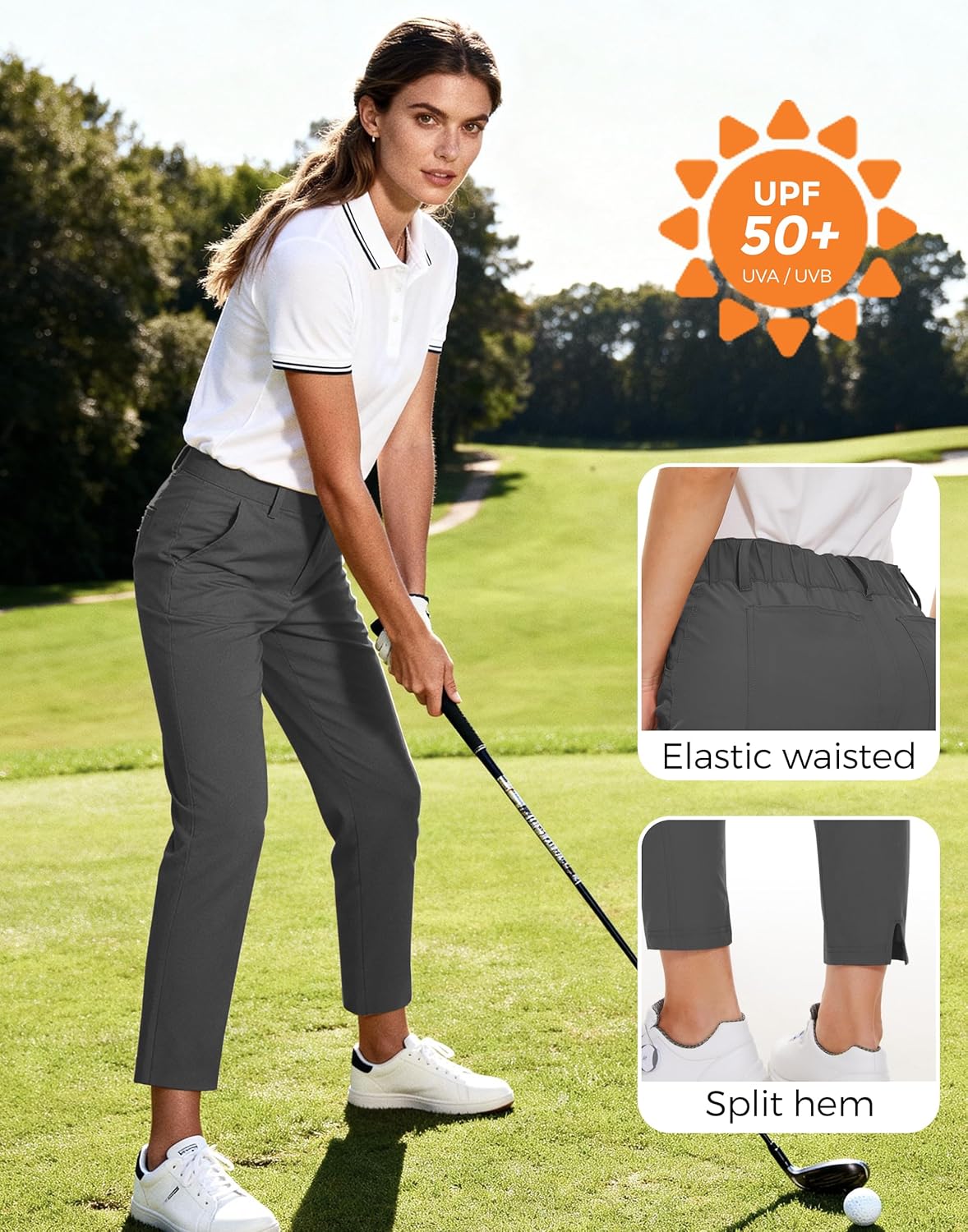 M MOTEEPI Womens Golf Pants Work Hiking Travel Pants with Pockets Lightweight Stretchy Slim Fit Golf Clothes