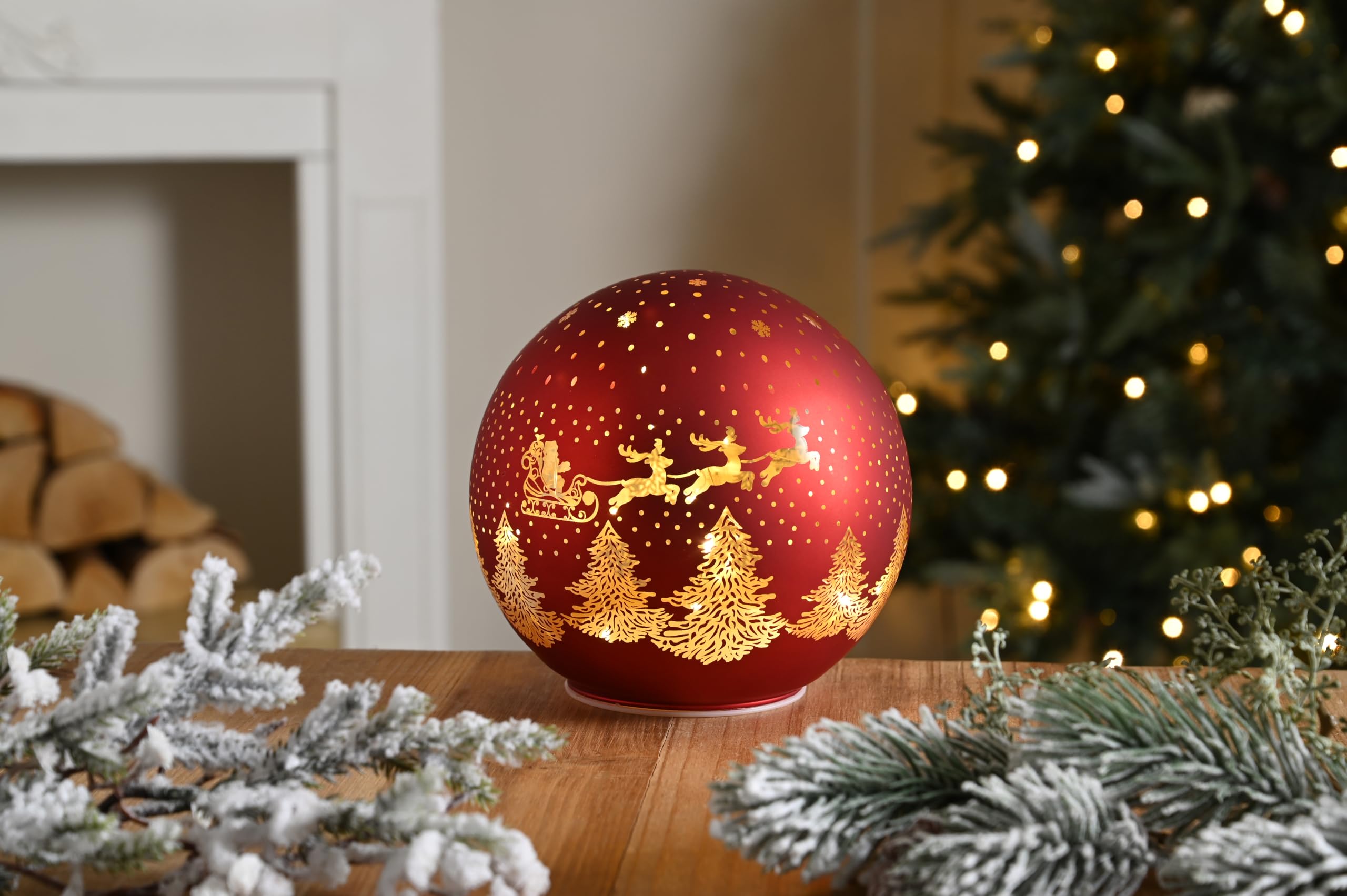 Festive Productions Red Festive Glass Lit Santa Sleigh Ball - 15Cm