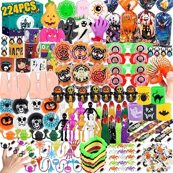xFFFun 224 PCS Halloween Party Favors for Kids, Halloween Toys Bulk for Kids Goodie Bag Stuffers, School Classroom Prizes, Trick or Treat Toys, Carnival Treats Bag Fillers for Students Gifts