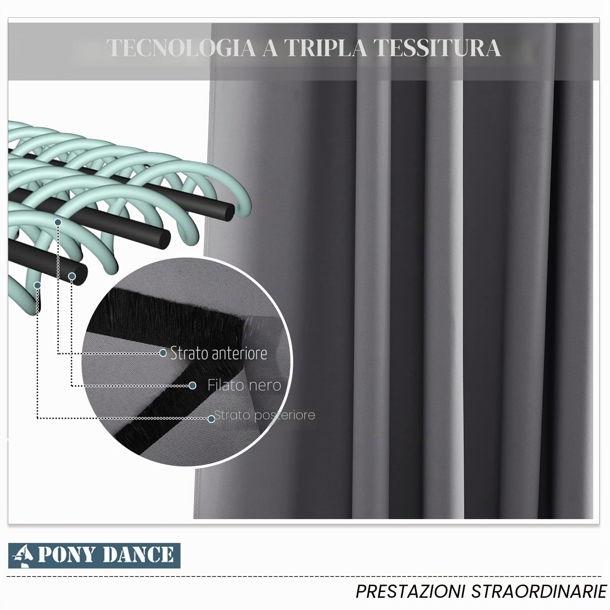 PONY DANCE Tenda Oscurante da Interno Tenda Termica Isolante per Soggiorno 1 Pezzo L 140 x A 240 cm Curtain Porta Interna con Anelli Camera da Letto Moderne, Grigio