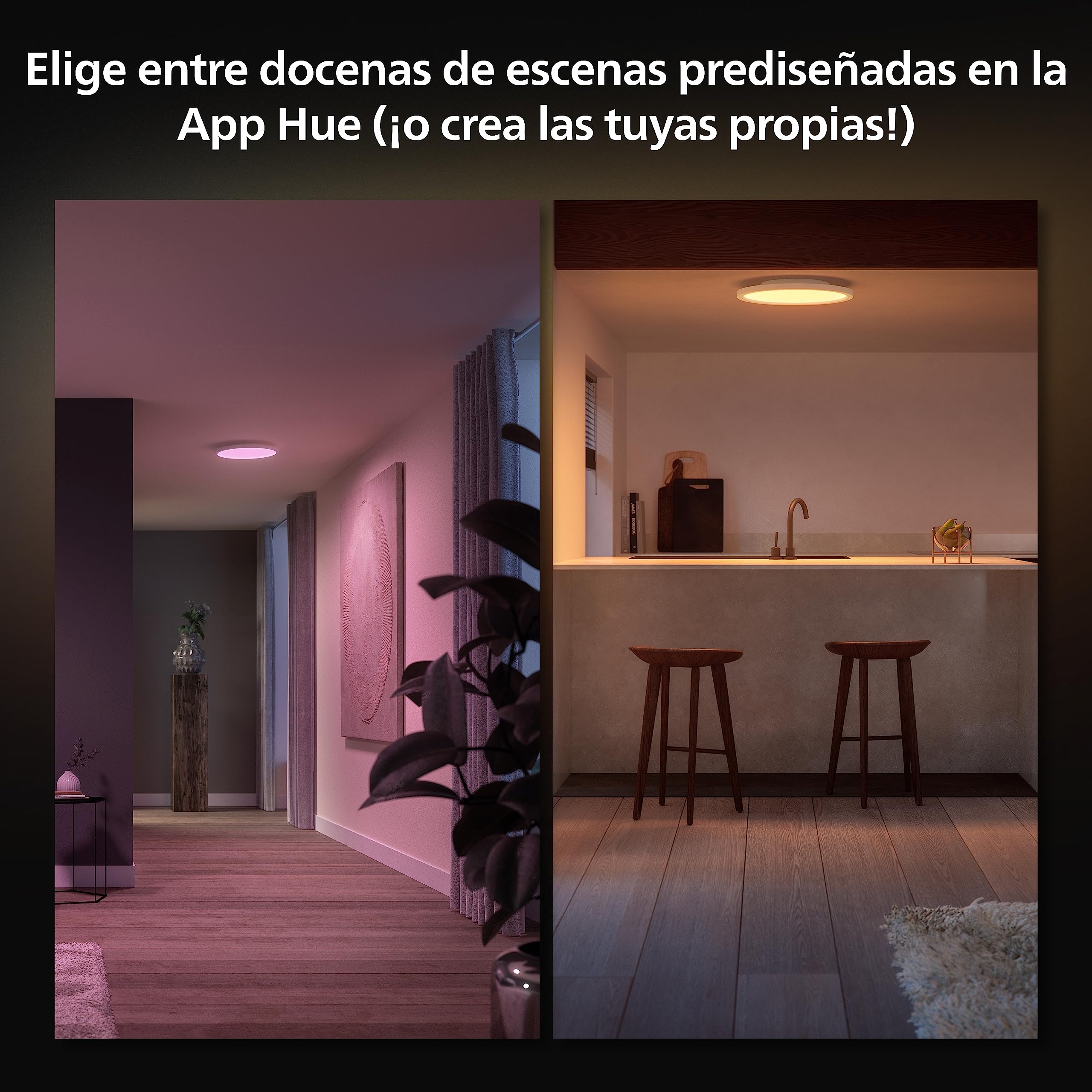 Philips Hue Surimu Luz de panel de iluminación inteligente de ambiente en blanco y color, redonda, con Bluetooth, funciona con Alexa, Google Assistant y Apple Homekit, antigua generación.