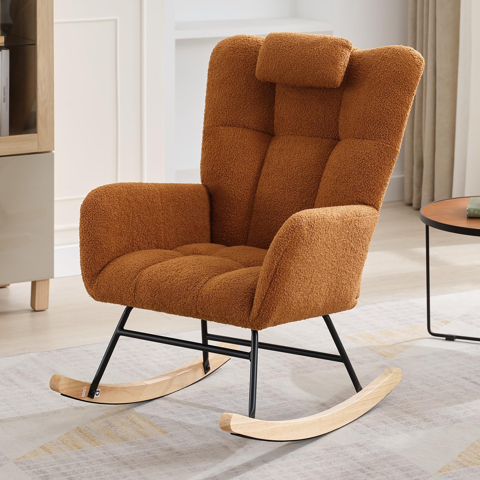 Garvee Nursery Rocking Chair Upholstered Padded Seat Rocking Chair with High Backrest,Modern Accent Recliner for Living Room, Bedroom, Cozy Reading