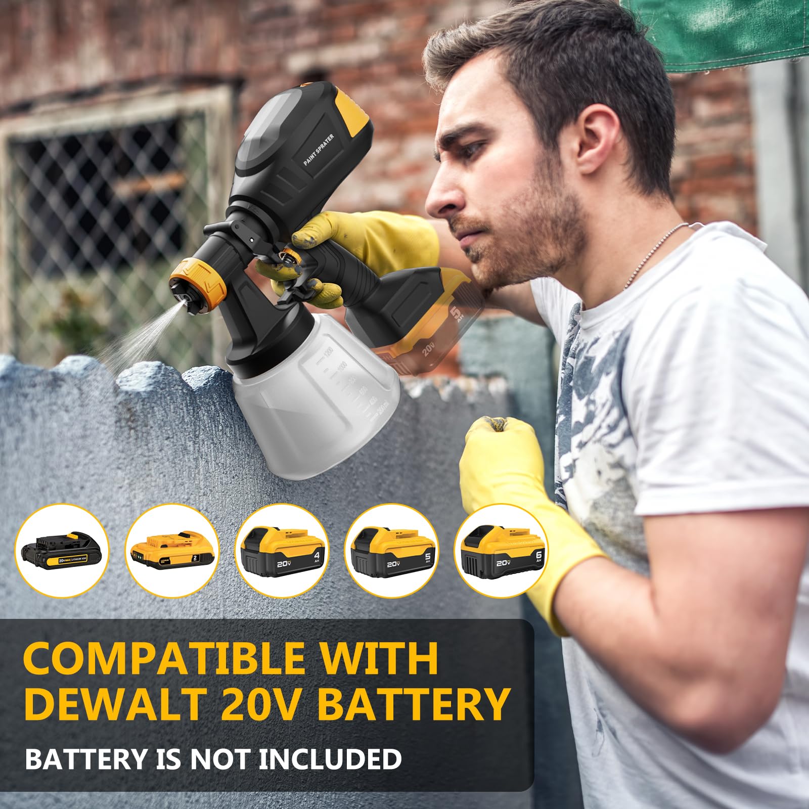 Pulverizador de pintura inalámbrico sin escobillas para batería Dewalt de 20 V, 4 boquillas, viscosidad de 150 din/s, caudal de 1000 ml/min y pistola de pintura eléctrica de 1200 ml para muebles