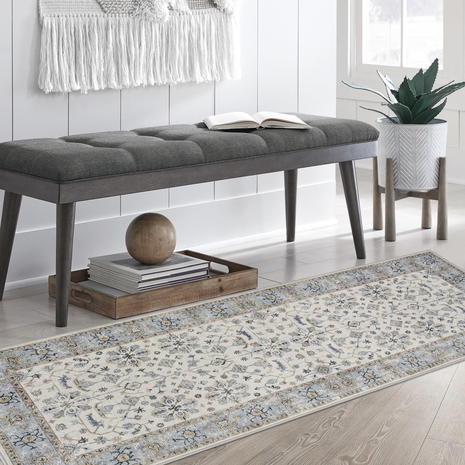 CIBTYHOH Washable Rug Rugs Living Room Carpet for Bedroom Vintage-Inspired Area Rug - Classic Floral Pattern,80 * 150 CM - Image 3