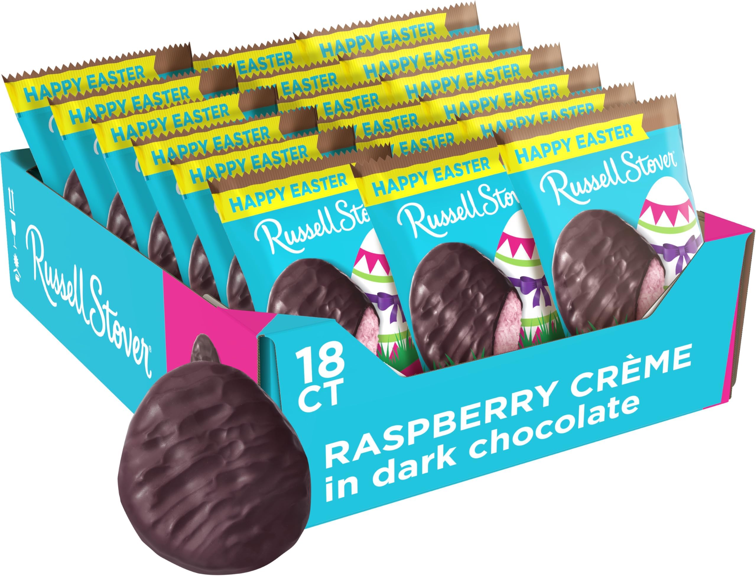 RUSSELL STOVER Easter Raspberry Crème Dark Chocolate Easter Egg, 1.3 oz. (Pack of 18)