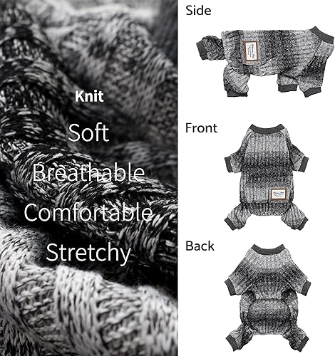 Miniatura 5 de Pijama de punto para perros, ropa para perros pequeños, hembra, niño, mameluco para mascotas con pies, traje para perrito, gris jaspeado oscuro, XXL