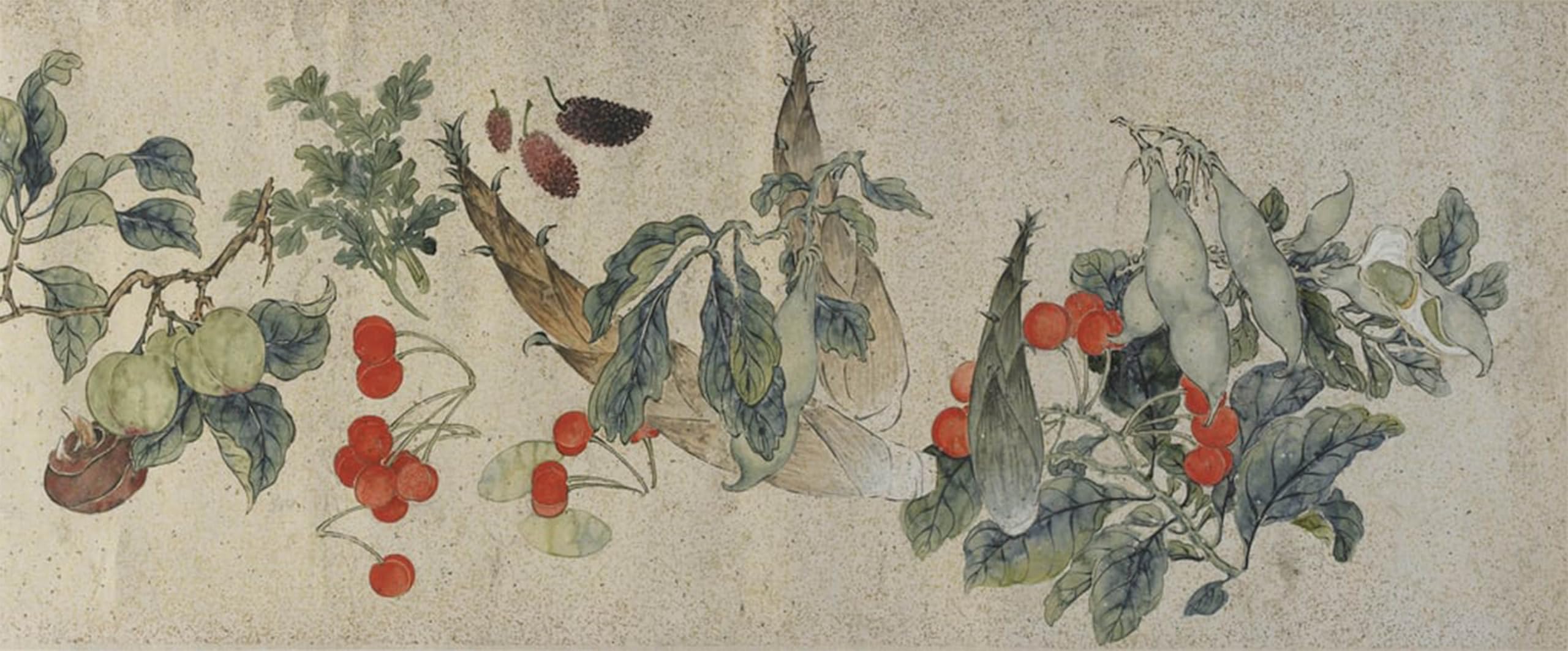 POSTERIIk Vintage Art Print Images Pictures Print Vegetables and Fruits Qing Dynasty by Gu Luo Modern Colour Posters for Office Home Decor 60x90cm