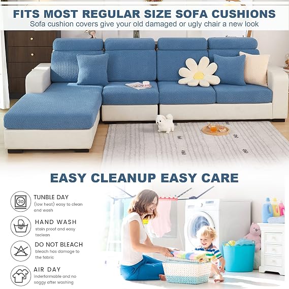 ShowyLive 2025 New Wear-Resistant Universal Sofa Cover, Stretch Couch Cushion Slipcovers Replacement, Anti-Slip L Shape Sofa Covers, Chaise Lounge Sofa Slipcover (Weave Blue,Large Single Seat Cover)