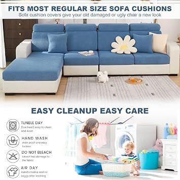 ShowyLive 2025 New Wear-Resistant Universal Sofa Cover, Stretch Couch Cushion Slipcovers Replacement, Anti-Slip L Shape Sofa Covers, Chaise Lounge Sofa Slipcover (Weave Blue,Large Single Seat Cover)