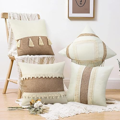 Miniatura 7 de Merrycolor Juego de 2 fundas de almohada neutras de 20 x 20 pulgadas, modernas, rústicas, rústicas, para sofá, sala de estar, beige y blanco crema,