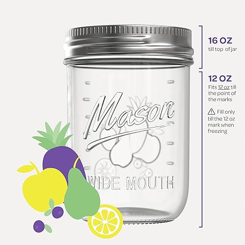 Miniatura 6 de Tarros Mason de boca ancha de 16 onzas paquete de 10 con tapas y bandas para tarros de masón, tarros de 16 onzas, para conservas, fermentación,