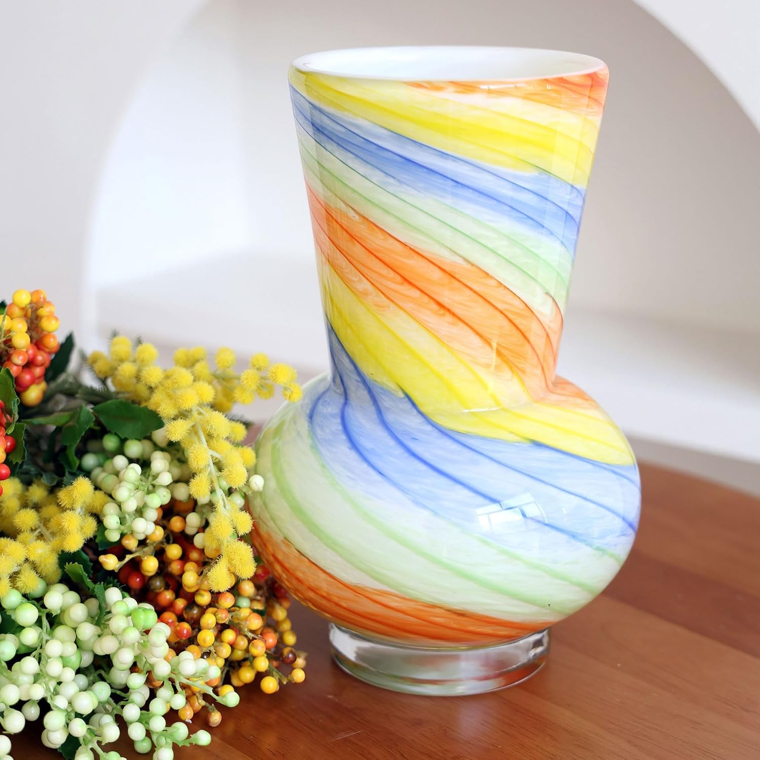 9.8" Hand Blown Glass Bubble Vases for Flowers, Large Decorative Vases for Home Decor Tables Centerpieces, for Women (Wide Mouth)