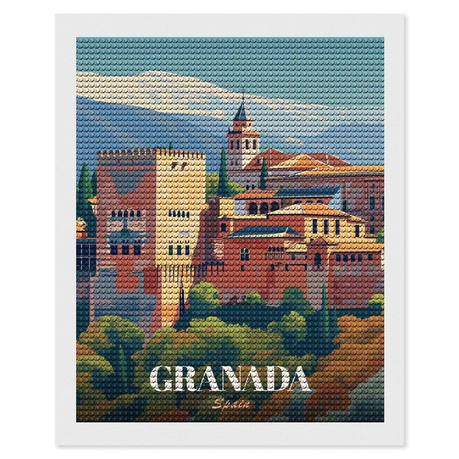 Junmoney Granada, Spain Travel Diamond Painting Kit 16"x20", Festive Craft Gift, Bedroom Decor, Full Kit Included, Creative Gift Idea