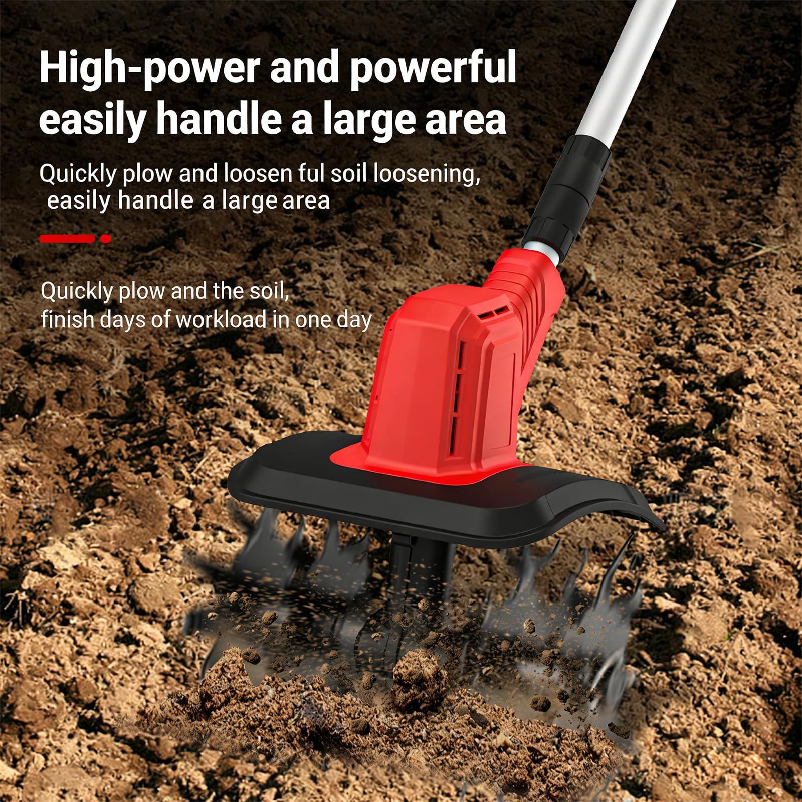 Rotavator eléctrico inalámbrico de mano con mango ajustable, eficaz para arar tierras de cultivo, tierra suelta y páramos, incluye baterías