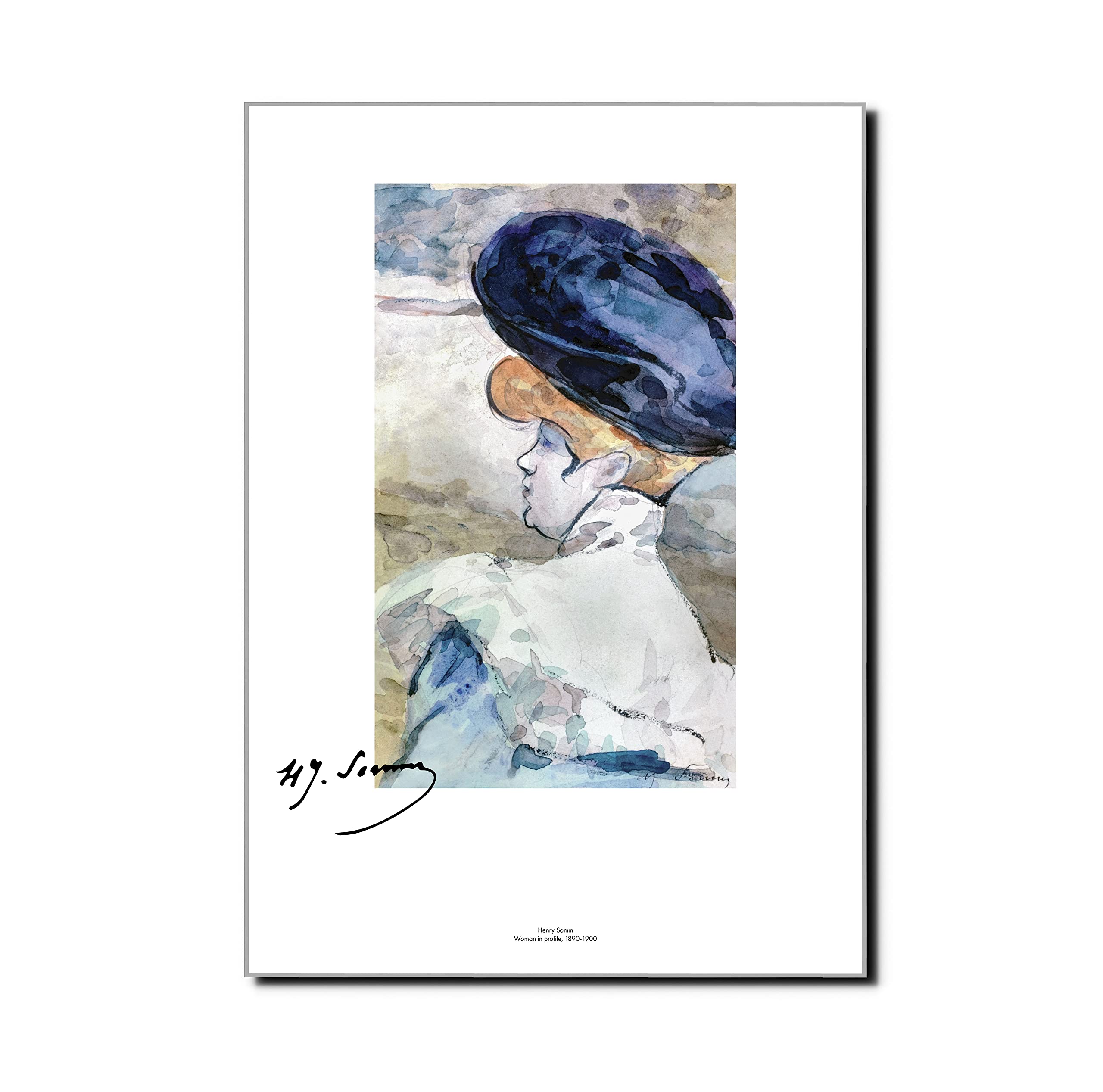 水彩画 女性のポートレート 花のモチーフフランス人画家　サイン入り 水彩画 女性のポートレート 花のモチーフフランス人画家 サイン