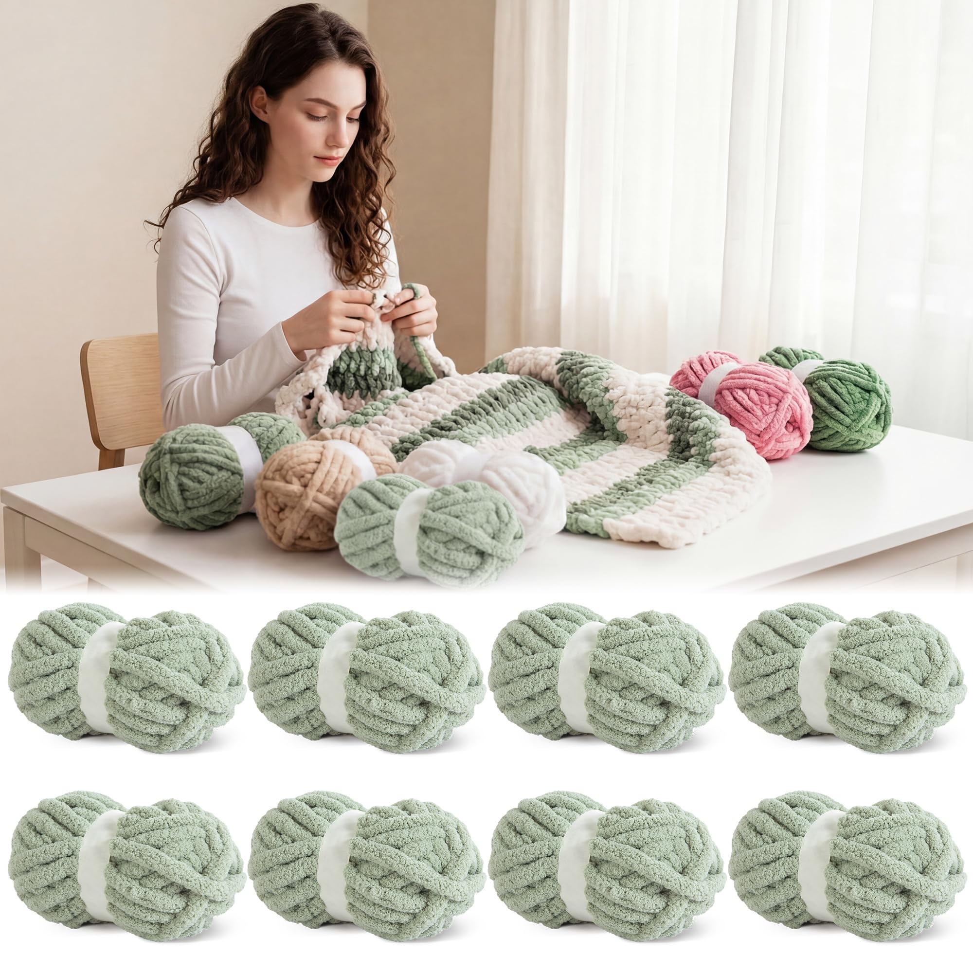 BALAPET Grobes Chenille-Garn zum Häkeln und Stricken, 30 m, 227 g pro Knäuel, weiches, flauschiges Kitting-Garn-Set, dickes Samt-Plüschgarn für Handarbeiten, Weben, Decken, Kleidung, Muster-Kn
