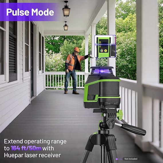 Huepar 360 Laser Level, 82Ft - 165Ft Self Leveling Laser Level with Pulse Mode, 3 Brightness Levels Rechargeable Li-ion Battery Purple Line Laser Leveler Tool for DIY Indoor Project