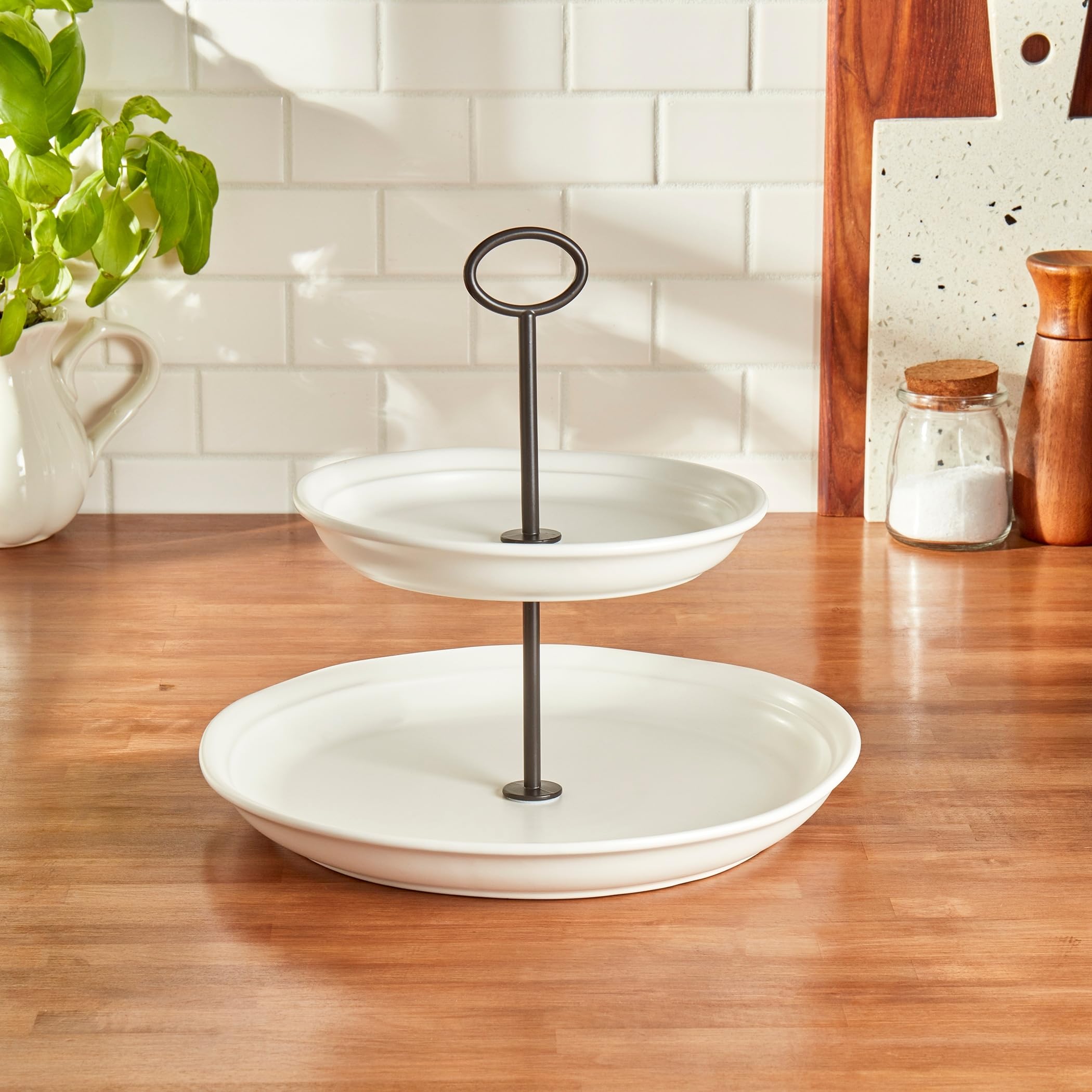 Amazon.com | Bee Willow White Stoneware 2 Tier Round Server