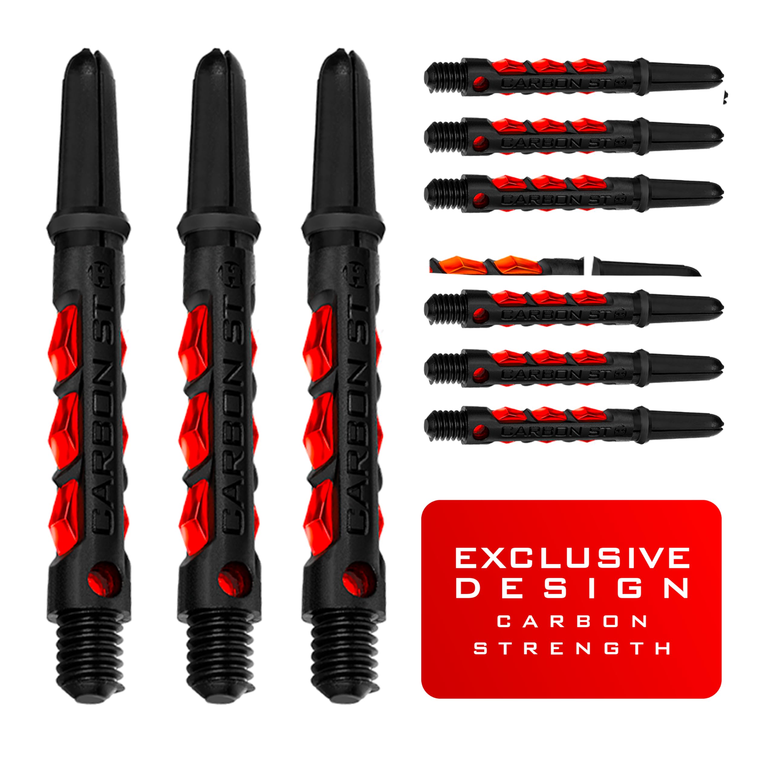 Harrows Darts 3 x Sets of Carbon ST Dart Stems - 9 Dart Shafts in Total - Available in 3 sizes - Tough Carbon Composite (RED, Short)