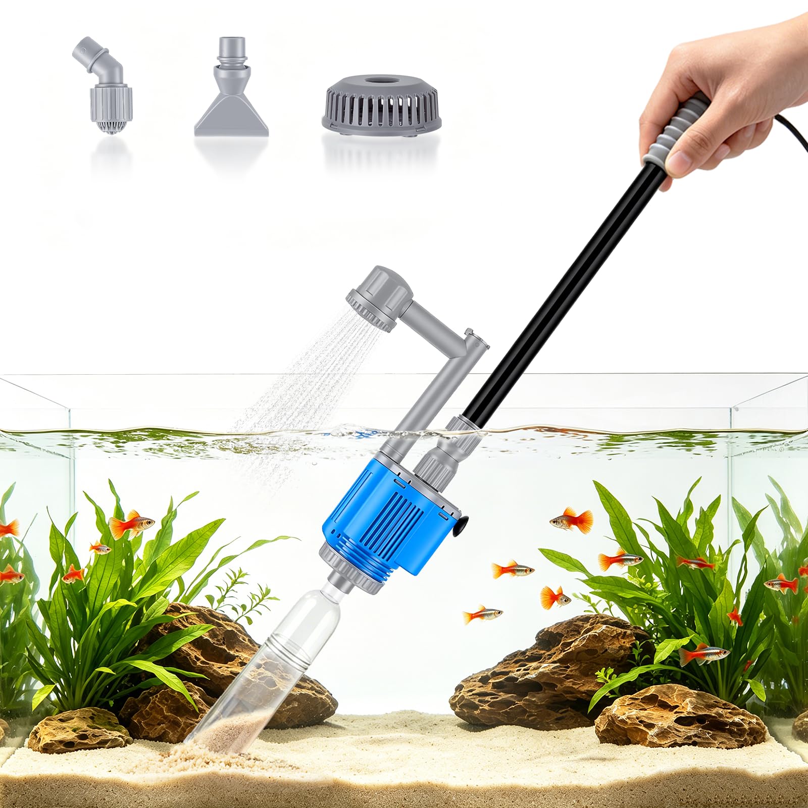 Nettoyeur Électrique pour Aquarium, Aspirateur de Gravier pour Aquarium 6 en 1 28W Nettoyage Changeur D'eau Automatique, pour Changement D'eau, Nettoyage du Sable, Élimination de la Saleté, Filtrage