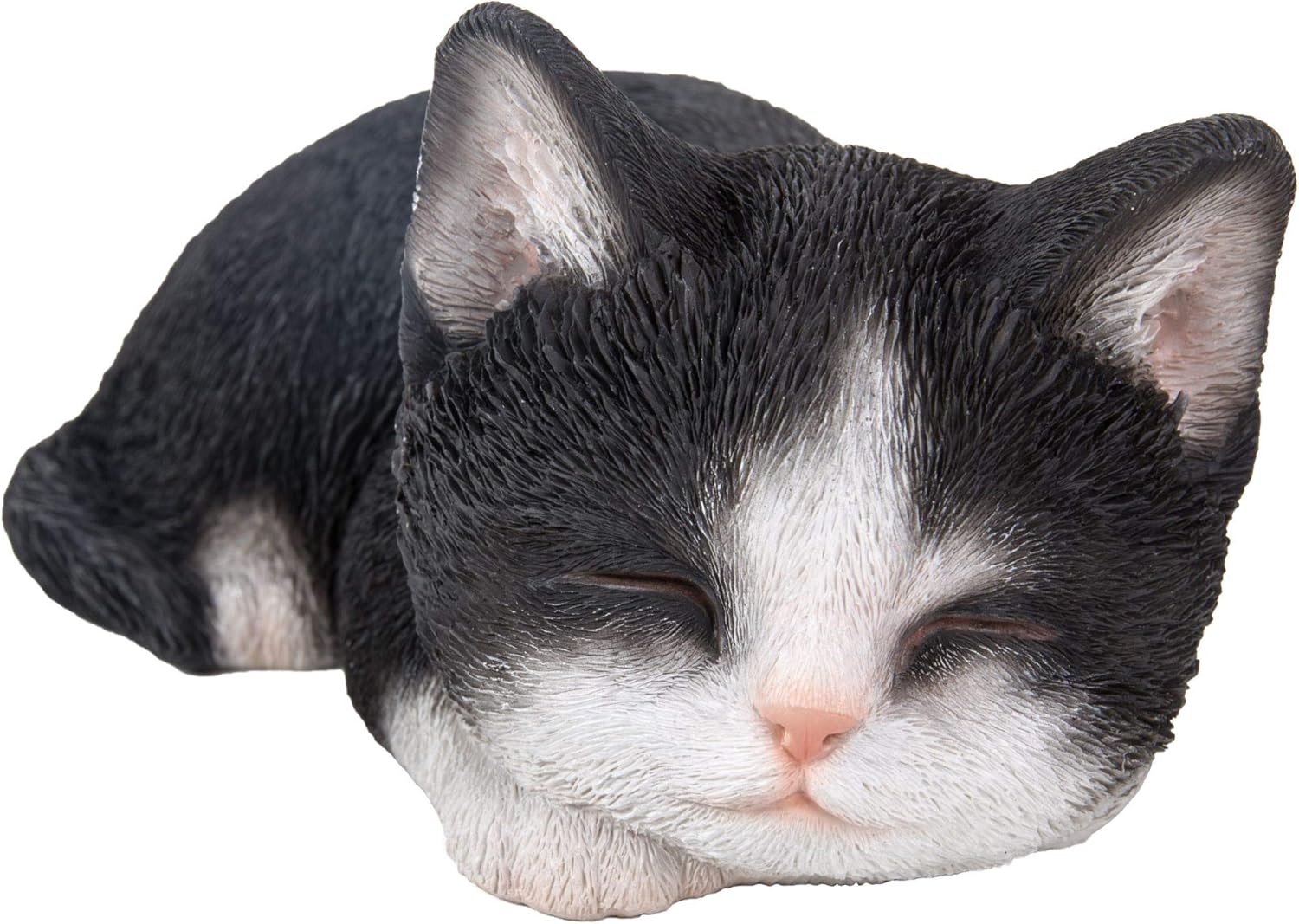 7 Black and White Kitten Sleeping Outdoor Garden Figurine