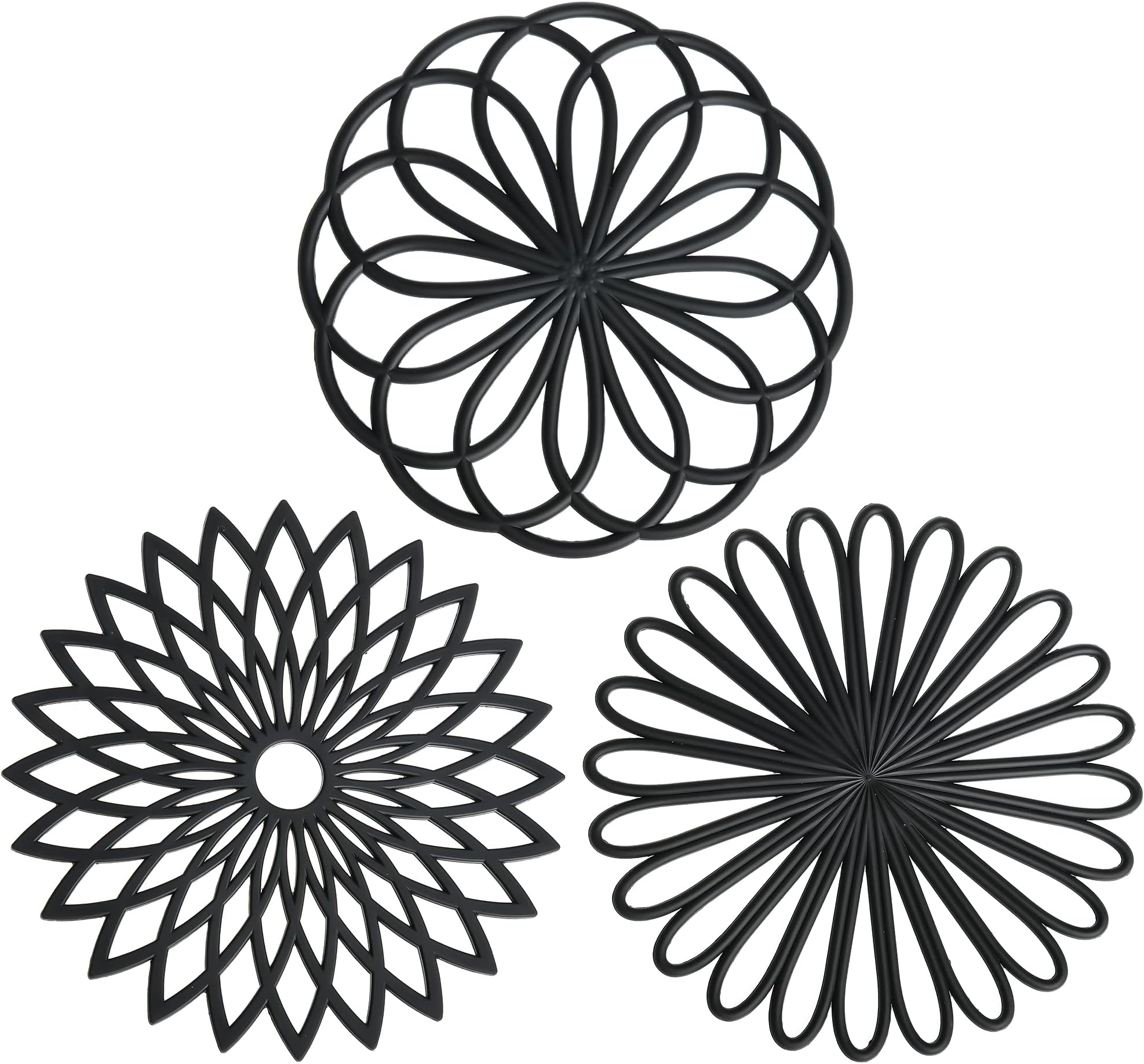 Smithcraft Silicone Trivets for Hot Dishes, Pots and Pans, Round Trivet Mat Hot Pads for Kitchen, Heat Resistant Mats for Countertop, Trivets for Table & Quartz Countertops Color Black