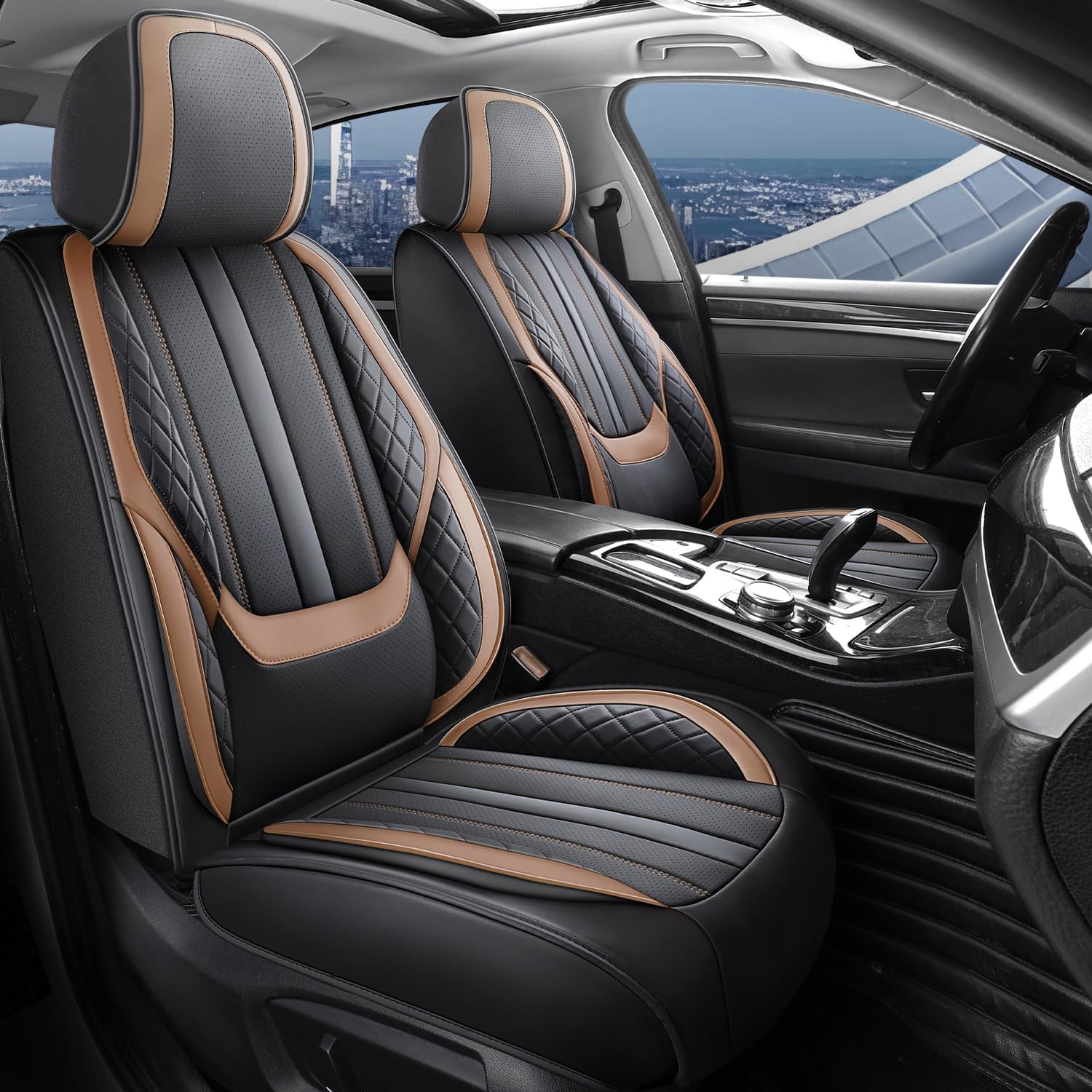 Car Seat Covers for Subaru Outback 2000-2023 2024 2025,Premium Nappa Leather Car Seat Cover Full Set Waterproof Breathable Comfort Vehicle Cushion Car 5-Seats Covers Protector (Black+Brown)