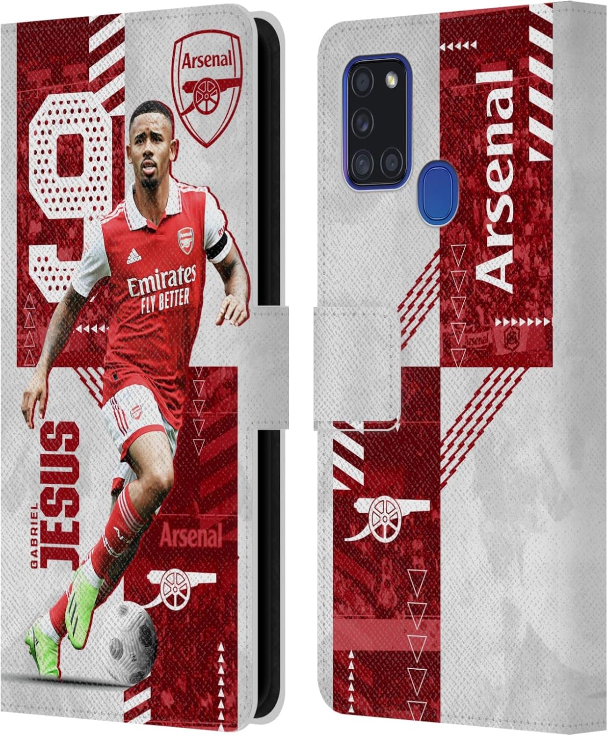Head Case Designs Officially Licensed Arsenal FC Gabriel Jesus 2022/23 First Team Leather Wallet Case Compatible with Samsung Galaxy A21s (2020)