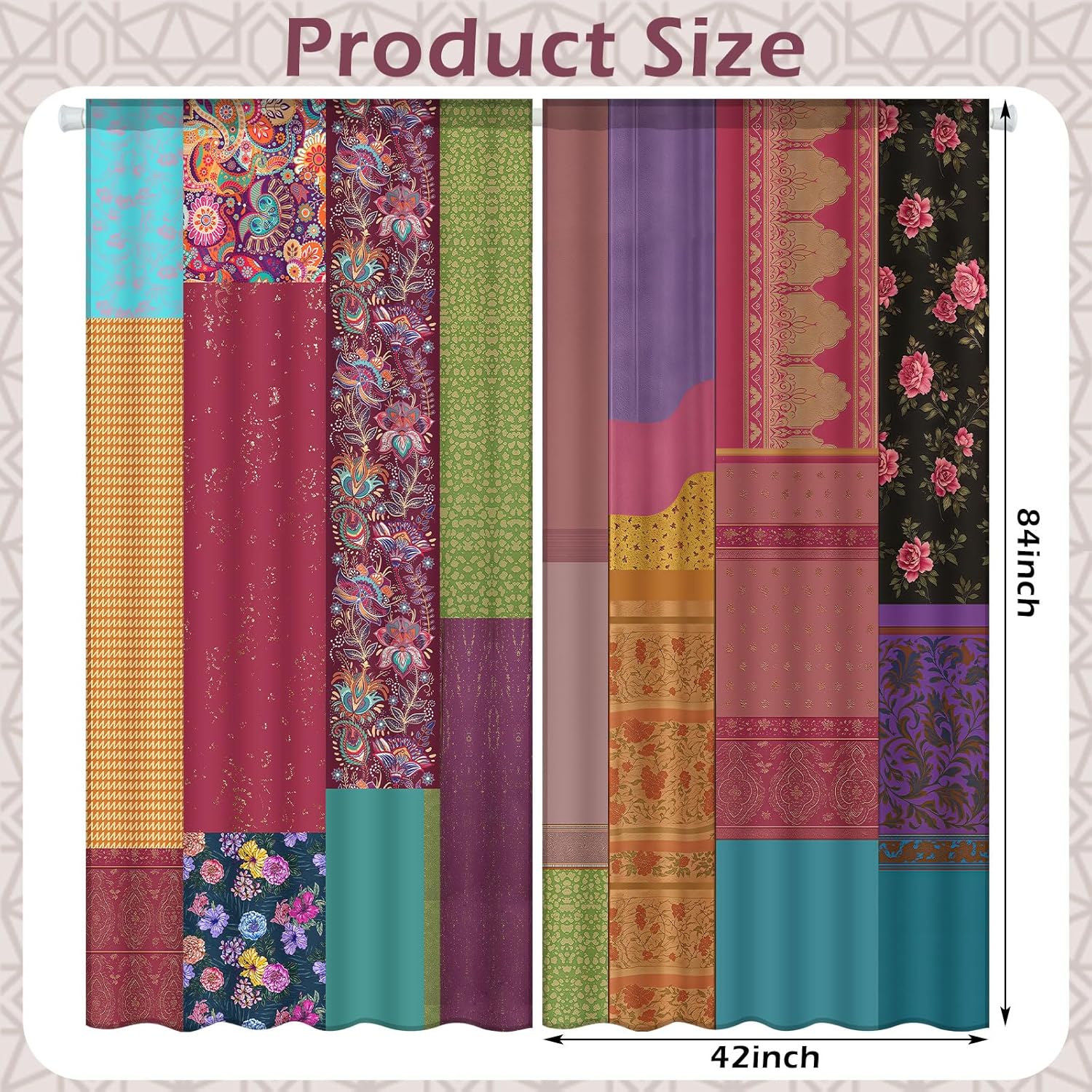Oudain Indian Old Silk Blend Sari Curtains 1 Pair of 82 x 82 Inches Indian Imitation Patchwork Curtains Vintage Silk Blend Sari Multi Color Handmade Drapes Home Livingroom Bedroom Decor Curtain Panels