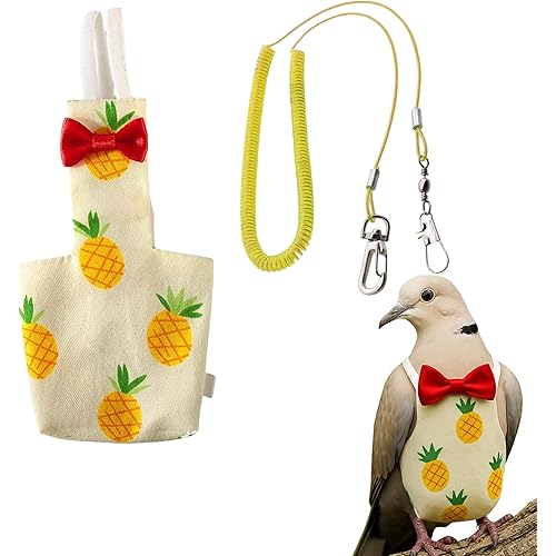 Pigeon Diaper Harness and Bird Leash Set, Birds Diapers for Pigeons and Stretch Leash Pigeon Harnesses, Diapers for Cockatiel Parrot Parakeet, Macaw Harness and Leashes, Pants (M-Yellow)