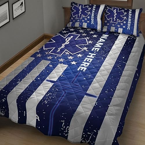 Miniatura 5 de OhaPrints EMT AMS - Manta y fundas de almohada con nombre personalizado de la bandera estadounidense de EMT AMS, juego de ropa de cama y funda de