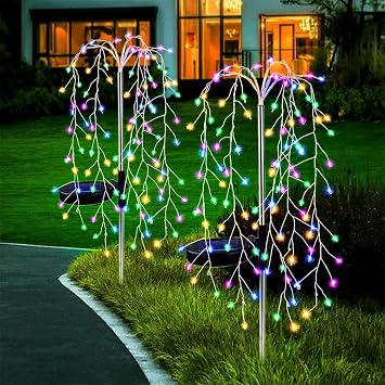 Solar Lights Outdoor Waterproof, 2 Pack Solar Willow Tree Lights 400 LEDs, 23.6Inch Waterproof Copper Wire Lights for Home Yard Holiday Christmas Decoration,Colorful