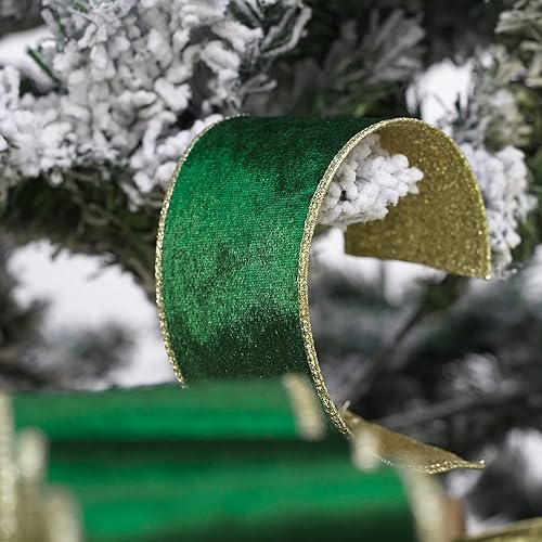 Miniatura 5 de HUIHUANG Cinta de terciopelo verde con alambre, cinta de terciopelo de Navidad con borde con alambre de 2.5 pulgadas, cinta de terciopelo de doble
