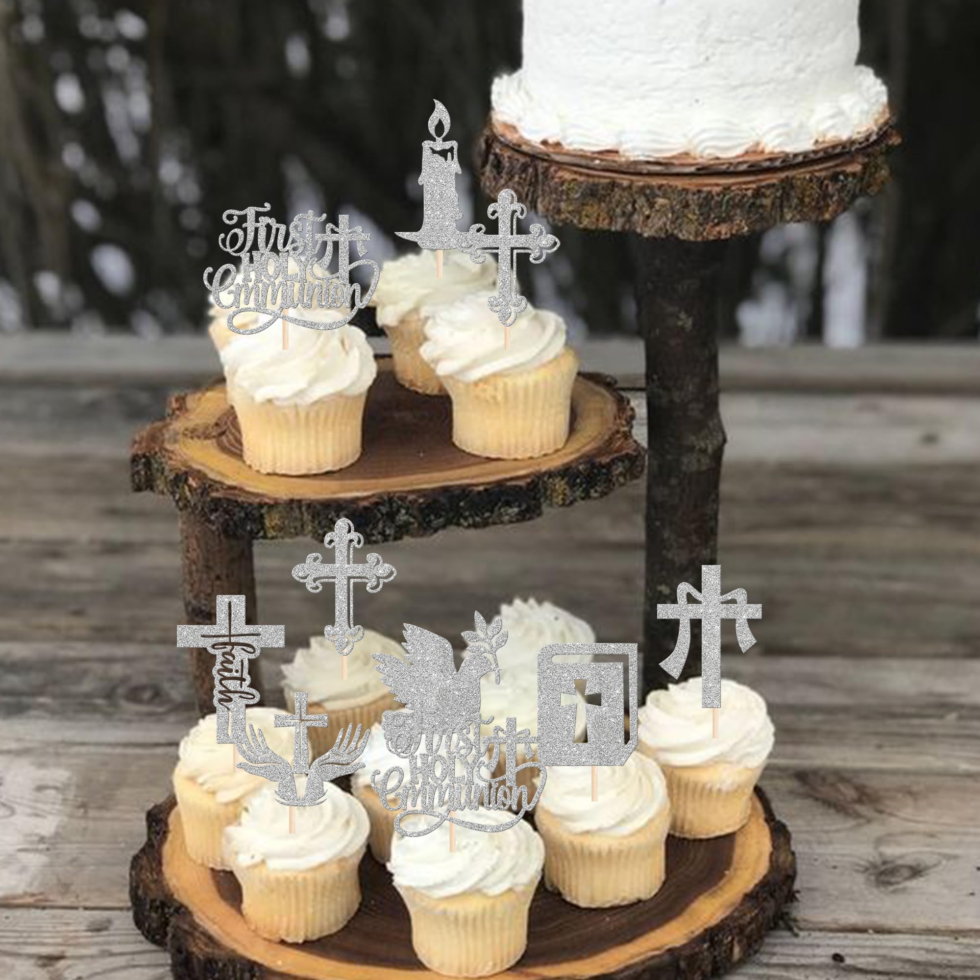 Xsstarmi 24 Pack First Holy Communion Cupcake Toppers Christian Baptism Baby Shower Cake Decorations Dove God Bless Cross Cupcake Picks for First Communion Party Decorations Silver - Image 3