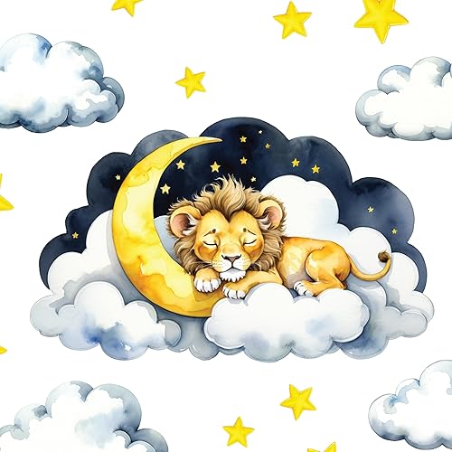 Miniatura 8 de Calcomanía de pared extraíble – Oso de peluche dormido en nube con luna y estrellas | Juego de calcomanías de tela grande para guardería o